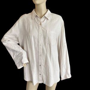 Coldwater Creek Size 1X Natural Linen Button Shirt Jacket Long Sleeves
